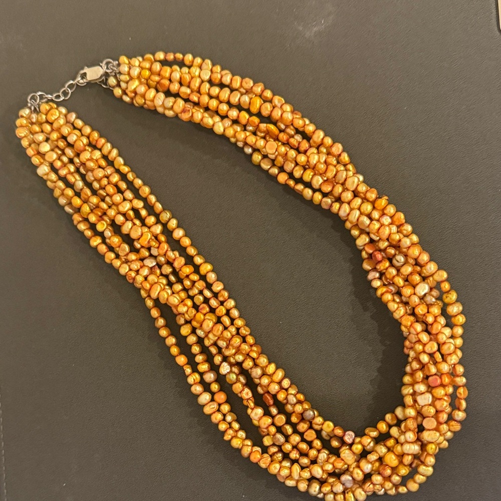 Retired Silpada 8-Strand Gold Copper Freshwater Pearl Necklace | Sterling Silver